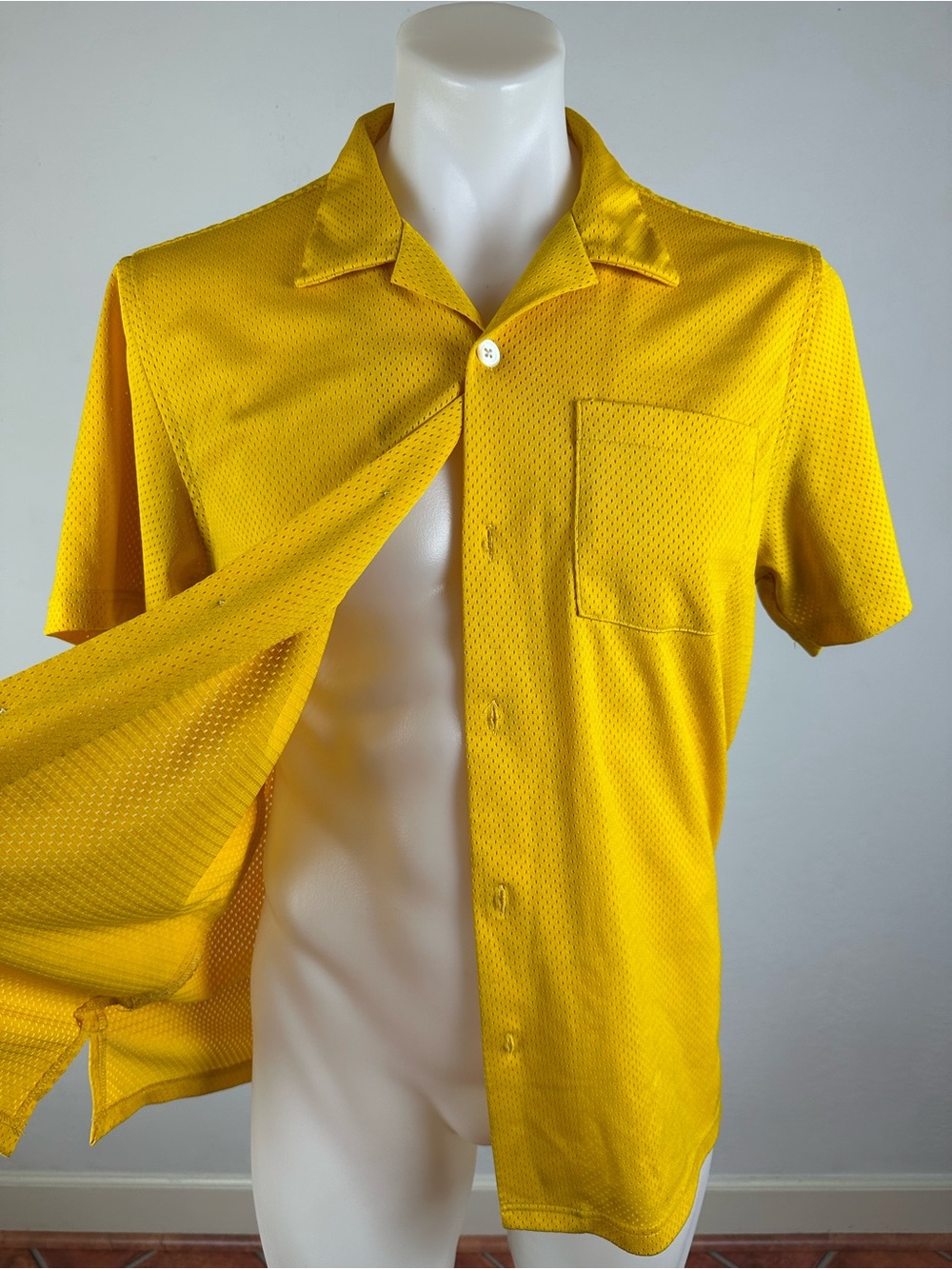 Eric Emanuel Short-Sleeve Yellow Mesh Button-Down Camp Shirt